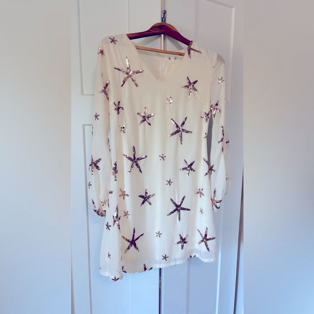 Dress Long Sleeve cream/rose gold Starfish size S EUC